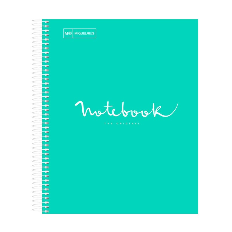 Miquelrius Miquel Rius M Emotions 1 Subject Notebook, Lined 11"" x 8.5"", 80 Sheets Heavy Weight Paper, 3 Hole Punched, Micro-Perforated, Turquoise Board Cover, Blue - Image 1